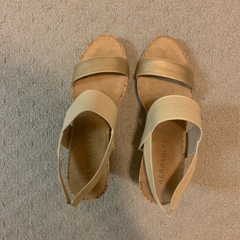 Tan & Gold Wedged Sandals